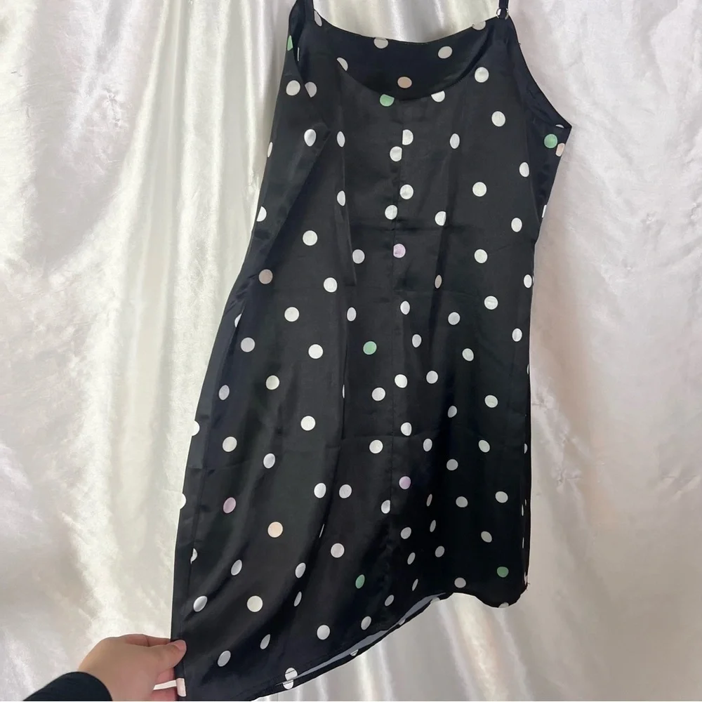 Charlie Holiday Black Satin Polka Dot Mini Dress – Flirty & Timeless Size